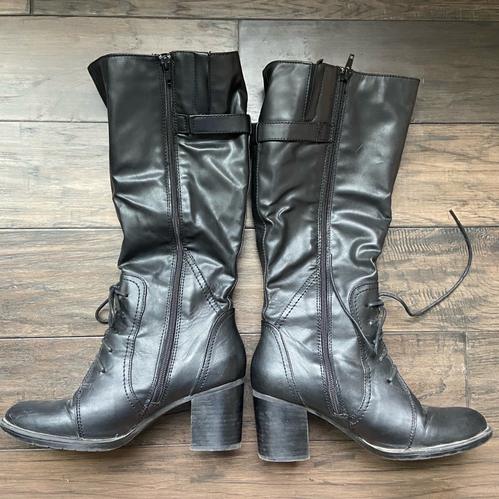 Black Leather Lace Up Boots